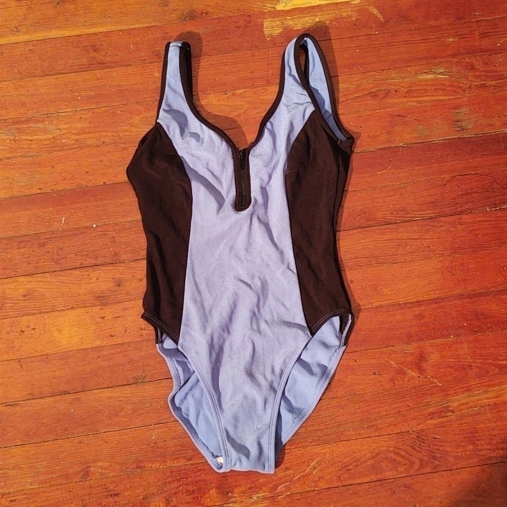 ProSpirit Periwinkle and Black Color Blocked Half Zip One Piece Swimsuit Sz M
